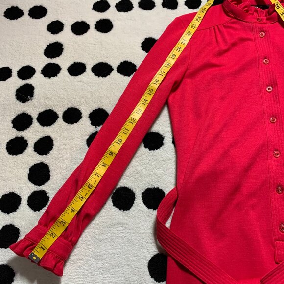 Vintage 70s Button Tie Front  Ruffle Trim Modest 60s Retro Secretary Dress - Picture 14 of 16